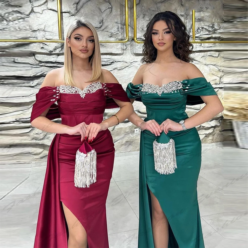 Sexy Long Party Evening Dresses For Women Exquisite Mermaid Off Shoulder Short Sleeved High Slit Simple Mopping Party Prom Gowns