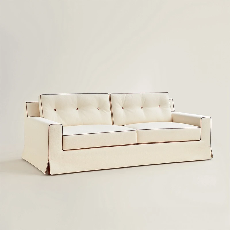 Light luxury wabi style linen fabric sofa medium and ancient style modern simple creative straight row small apartment sofa