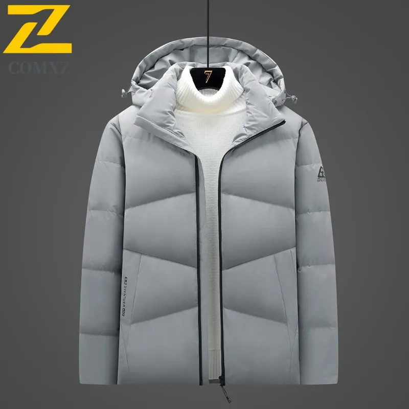 COMXZ Autumn Winter 2025 Big Size Men Fleece Lined Thickened Thermal 80% Gray Duck Down Jacket Versatile Warm Casual Fashion Top