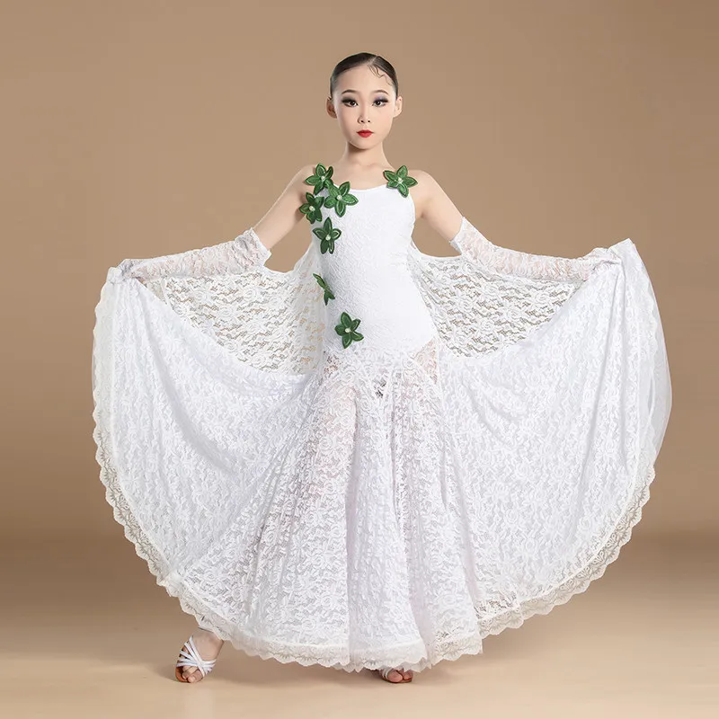 New Children's Waltz Dance Performance Training Dress, Large Swing Skirt, National Standard Dance Competition Dress