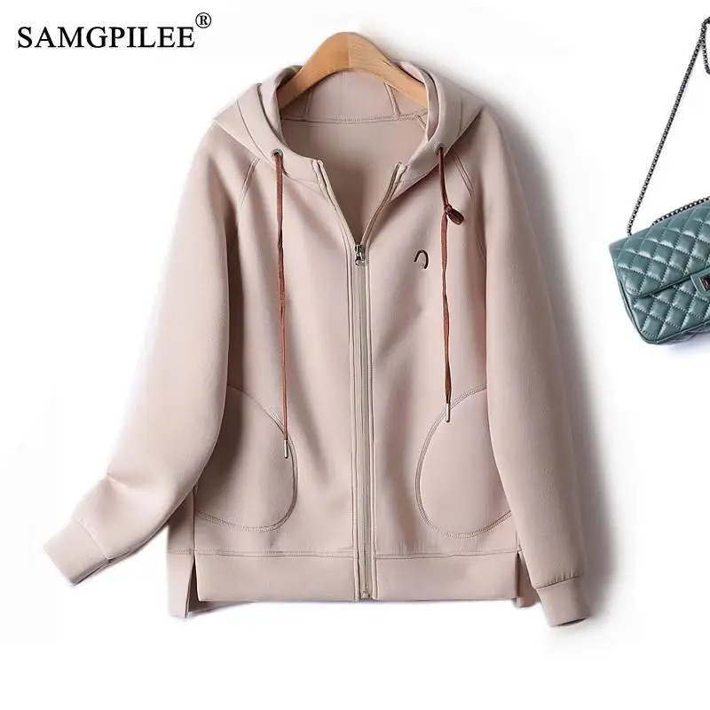 

Hooded Sweatshirts 2022 Autumn Slim Women's Sweater Air Layer Zipper Short Y2k Clothes Korean Fashion Loose Jacket Woman 4XL