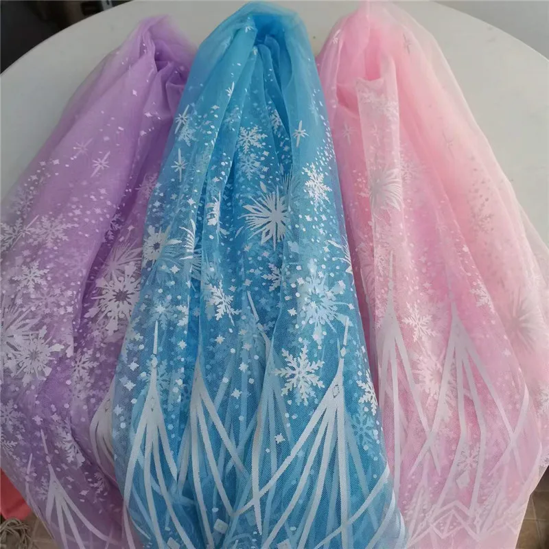 1 Yard Snowflake Offset Printing Tulle Rainbow Fabric DIY Baby Shower Dress Sewing Princess Skirt Wedding Birthday Decorations