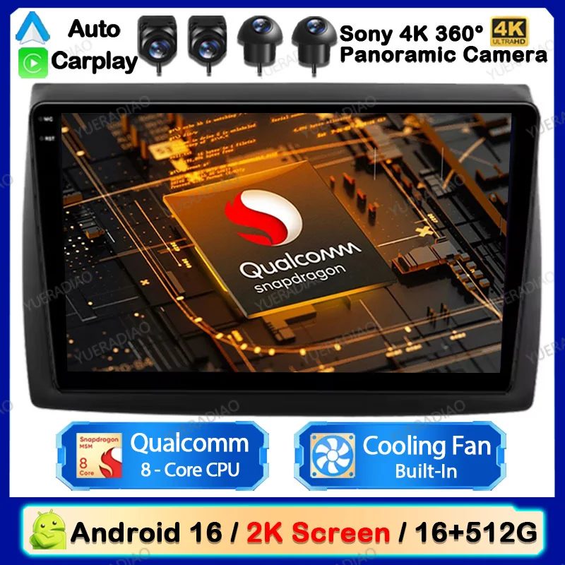 Android 16 Car Radio For Fiat Stilo 2002 2003 2004 - 2010 Carplay Auto Multimedia Stereo Video Player GPS NAVI QLED WIFI 4G 2DIN