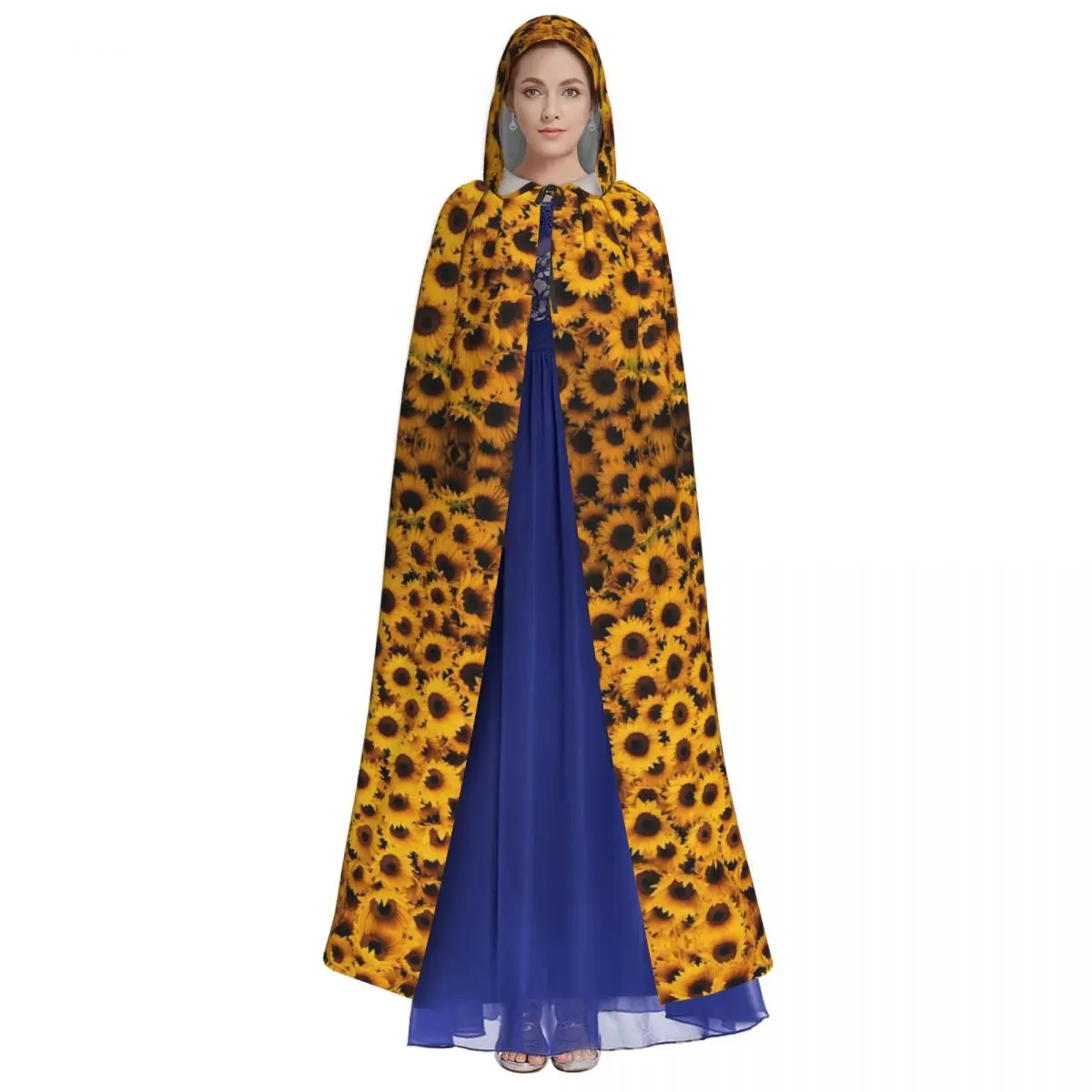 Long Cape Cloak Sunflowers Hooded Cloak Coat Hoodies Elf Purim