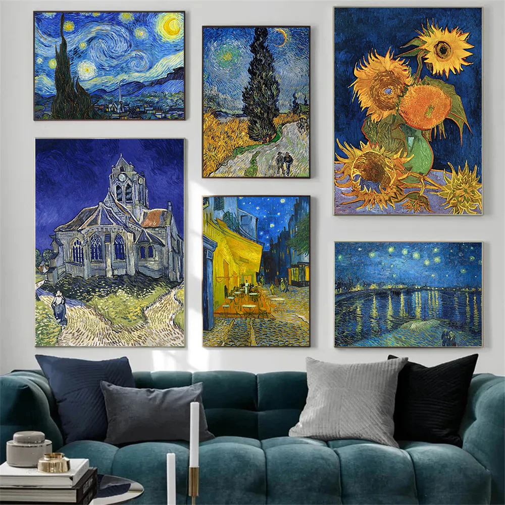 Famous Artist Vincent Van Gogh Sunflowers Starry Night Impressionist Retro Poster Canvas Paintings Wall Art Pictures Home Decor