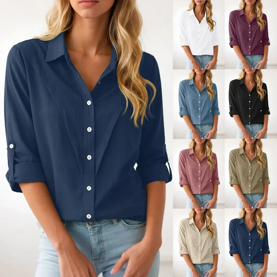 

Spring New Women Shirts Single Breasted Long Sleeve Shirt Solid Casual Blouse Tops Lapel Office Lady Tunics Camisas 2026
