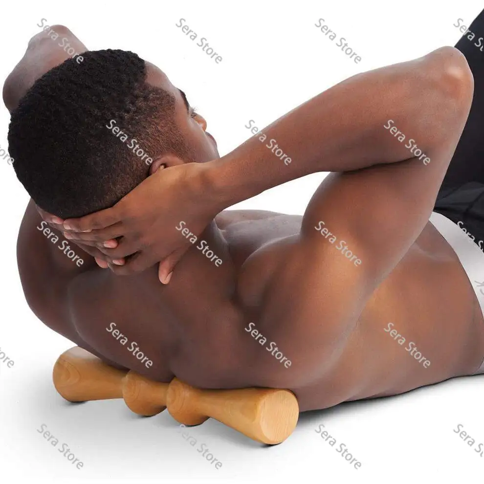 Orange Wind Wooden Back Massage Roller Spinal Stretcher Orthotics Relieve Back Pain Natural Massager