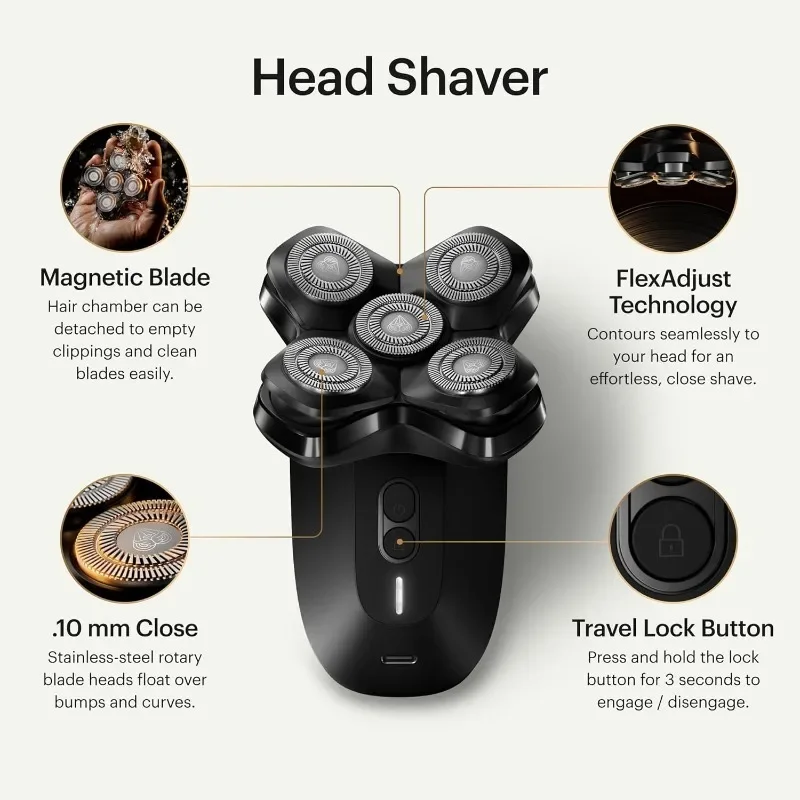 MANSCAPED® The Dome Shaver™ PRO Head Shaver for Bald Men,Five Rotary Blade Design w SkinSafe® & FlexAdjust Technology,Waterproof