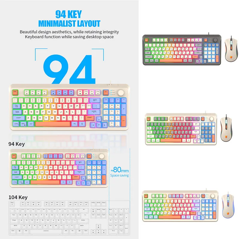 Imagem -04 - Conjunto de Teclado e Mouse Russo K820 Teclado com Fio Cores Led Iluminado Teclado de Computador Novo 94