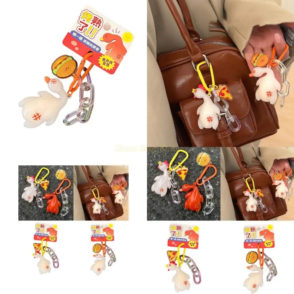 

X90D Keychain for Women Handbag Charms Color Changing Roast Duck Keychain Accessories Valentines Day Gifts Car Rings