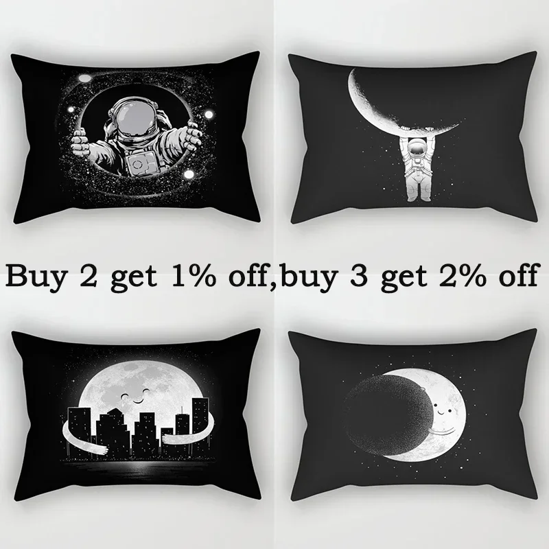 30x50cm Black Spaceman Polyester Cushion Cover Waist Throw Pillowcase Astronaut Moon Panda Pillow Case Room Home Decoration