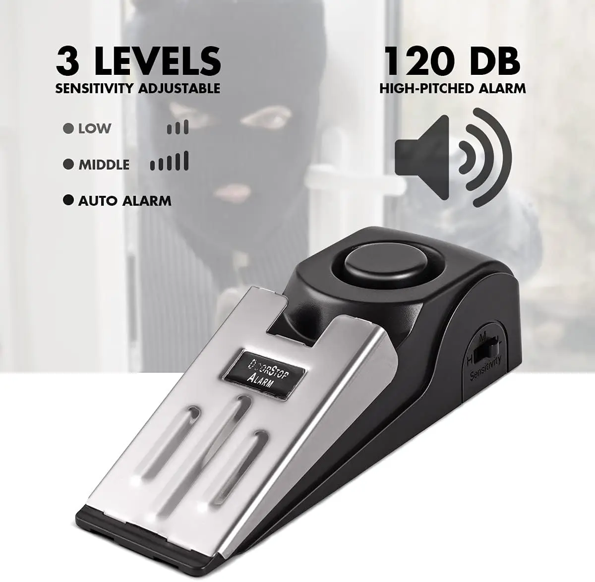 Door Stop Alarm, Door Stopper with 120DB Security Alarm, Floor Wedge Doorstop for Travel Apartment Home House Door Alarm