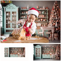 Christmas Kitchen Photography Backdrop Retro Cupboard XMAS Tree Decor Background Studio Newborn Baby Portrait Photocall Props