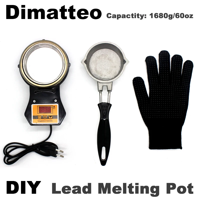 Dimatteo Lead Melting Pot for Fishing Sinker Mold, Fishing Jig Mold, Capactity: 1680g/60oz Power: 1500w Voltage: 220v/110v