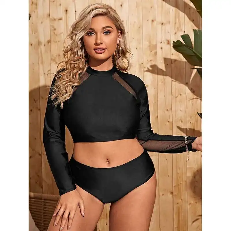 

New Mesh Plus Size Split Swimsuit Women's Sexy Bikini Hot Selling Conservative Long Sleeved High Waisted Bikini Women Casual Y2k