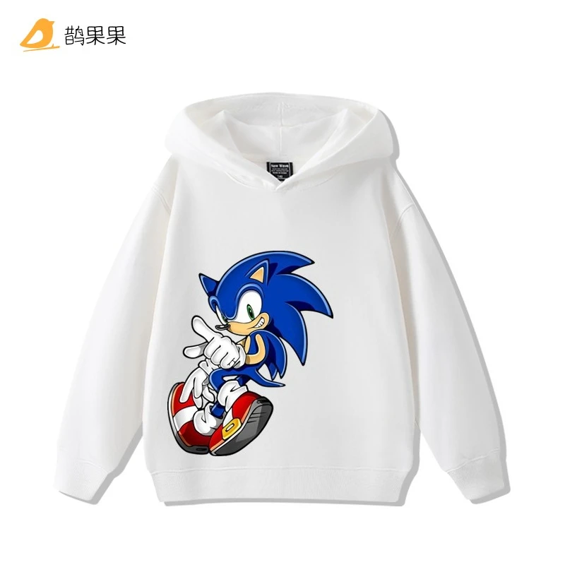Moletom com capuz Sonic the Hedgehog com estampa, blusa de manga comprida outono e inverno para meninos e meninas, ajuste casual e solto.