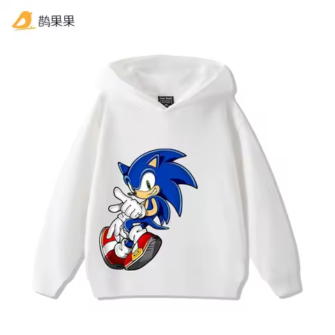 Sonic the Hedgehog hooded sweatshirt with print, autumn and winter long-sleeved top for boys and girls, casual and loose fit.
