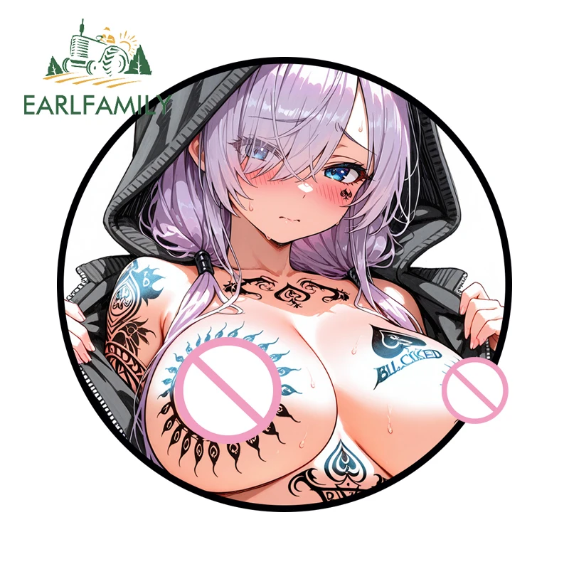 

EARLFAMILY Original Tattoo Loli Car Stickers Kawaii Anime Big Breast Guitar Windshield Decal Laptop Campervan Car Accessories