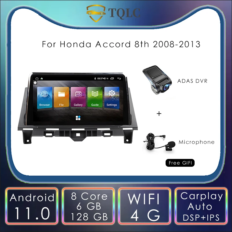 

Автомагнитола 2 Din, 6 + 128 ГБ, Android 11,0, для Honda Accord 8, 9,66 дюйма, Carplay, Wi-Fi, 2008-2013