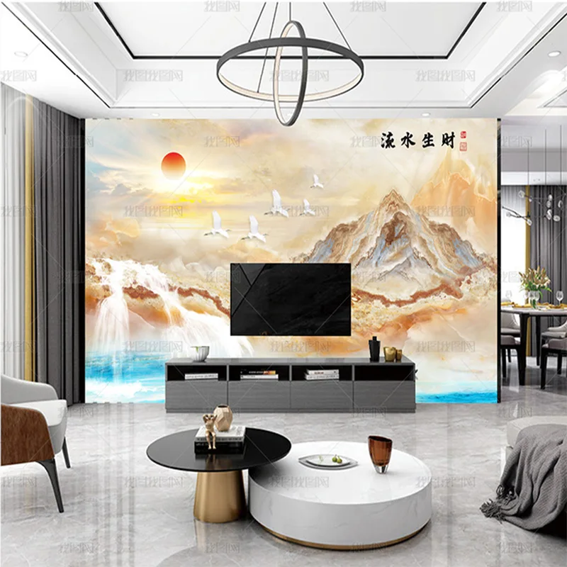 خلفية رخامية ثلاثية الأبعاد مخصصة جدارية مجردة الثروة المائية المتدفقة الجاز الأبيض تلفزيون غرفة المعيشة حائط الخلفية غرفة نوم غرفة الطعام 8d #2
