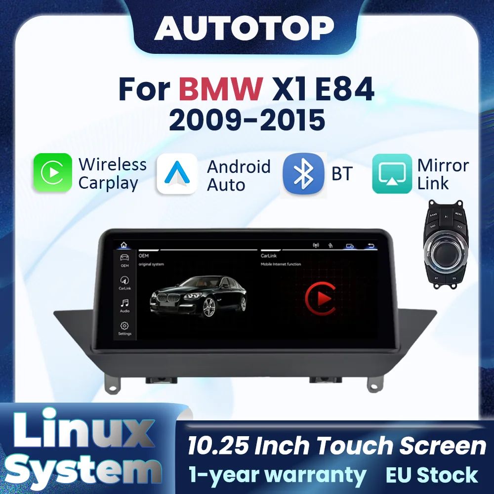 Reproductor Multimedia Inalámbrico CarPlay Android Auto Linux de 10.25" para BMW X1 E84 2009-2015 CIC con iDrive, Cámara Trasera, GPS, BT, Pantalla Táctil y Radio para Auto 1
