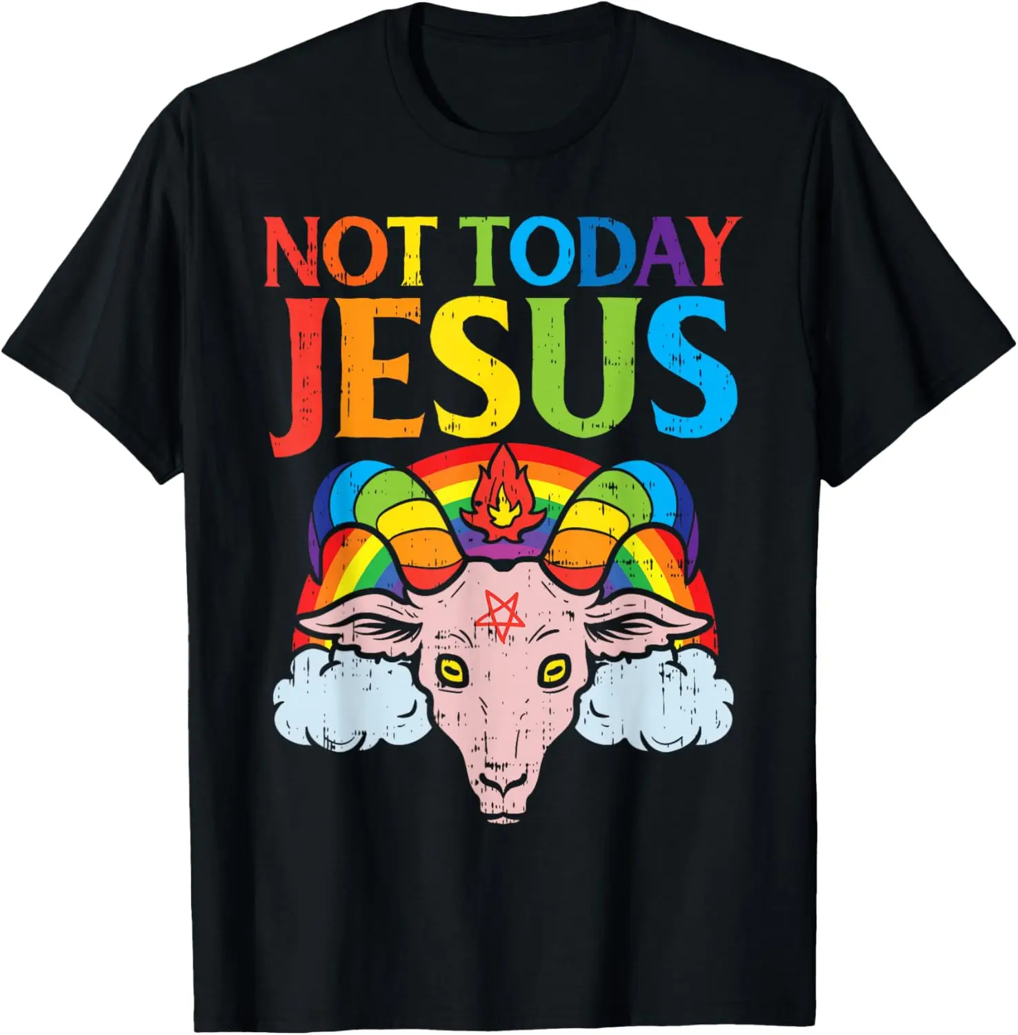 

Today Not Jesus Satan Goat Satanic Rainbow Satanism Gift T-Shirt 100% Cotton O-Neck Short Sleeve Summer Casual Mens T-shirt