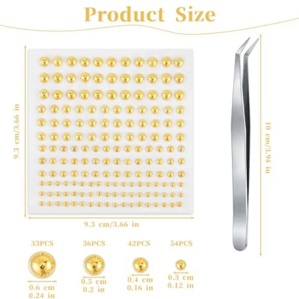 1/4 Sheets Set Self‑Adhesive Gold Fake Piercing Stickers With Tweezer Multi‑Size Stick‑on Face Stud Gems For Nose Eyebrow Lip