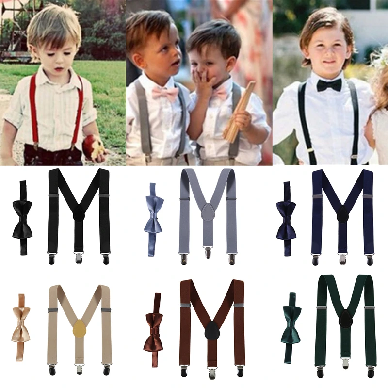 Kids Suspenders With Bowtie Fashion Children Bow Tie Set Boys Braces Girls Adjustable Suspenders Baby Wedding Ties Accessories