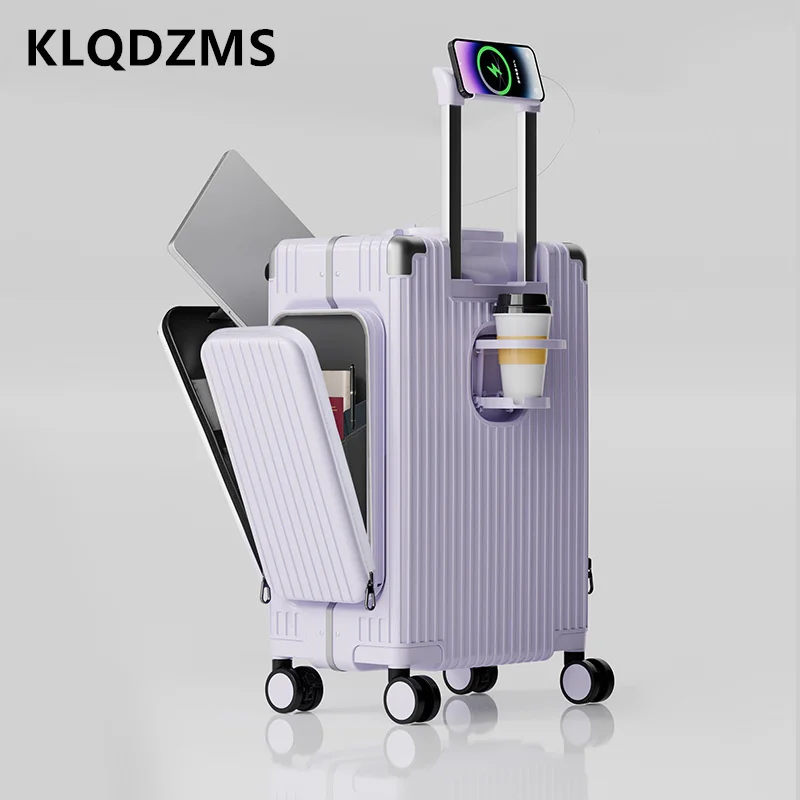 

KLQDZMS женский чемодан с передним отверстием для ноутбука, чехол для посадки, мужской многофункциональный чемодан на колесиках 20 "24 дюйма, студенческий чемодан с салонной