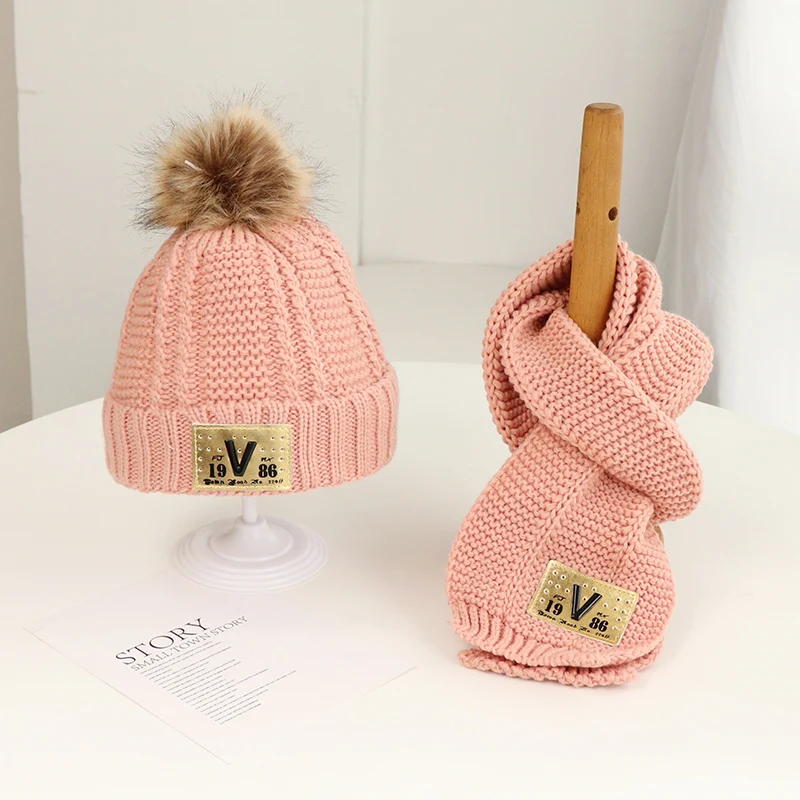 Big boy wool hat and scarf two suits with cashmere baby autumn winter boys and girls Korean version of everything