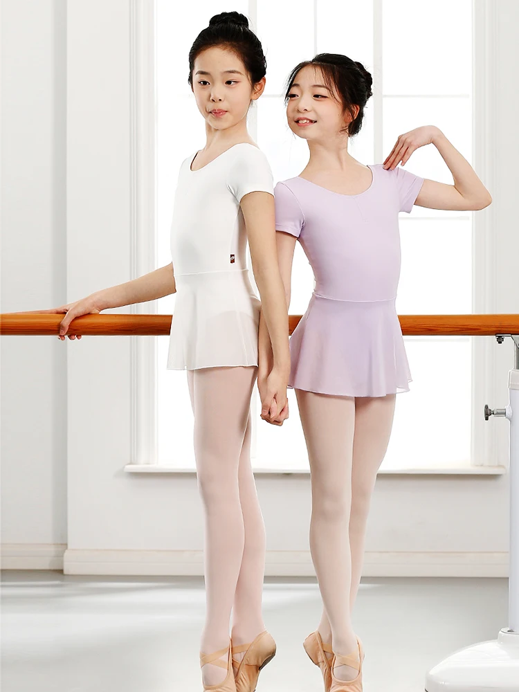 Costumi da ballo per bambini, costumi per la pratica del balletto per bambini, costumi da ginnastica a maniche corte per ragazze e gonne da ballo