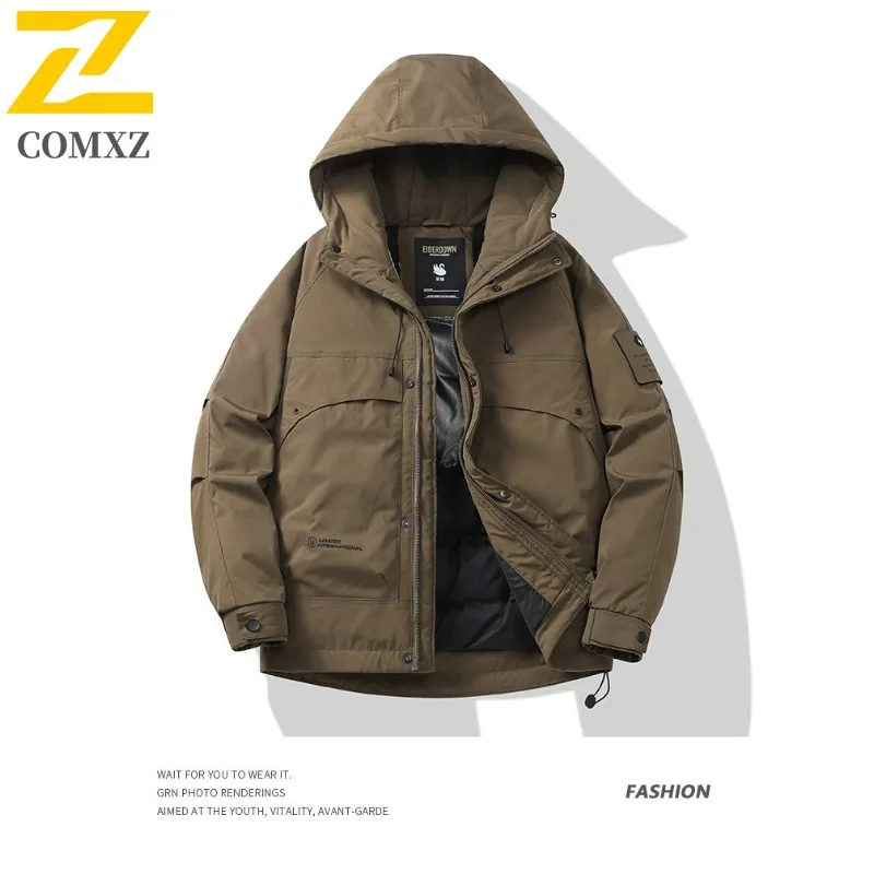COMXZ Men Parker Coat Winter Travel Windproof Waterproof Premium Hiking Puffer Jacket Comfortable Snow Climbing Winter Jackets
