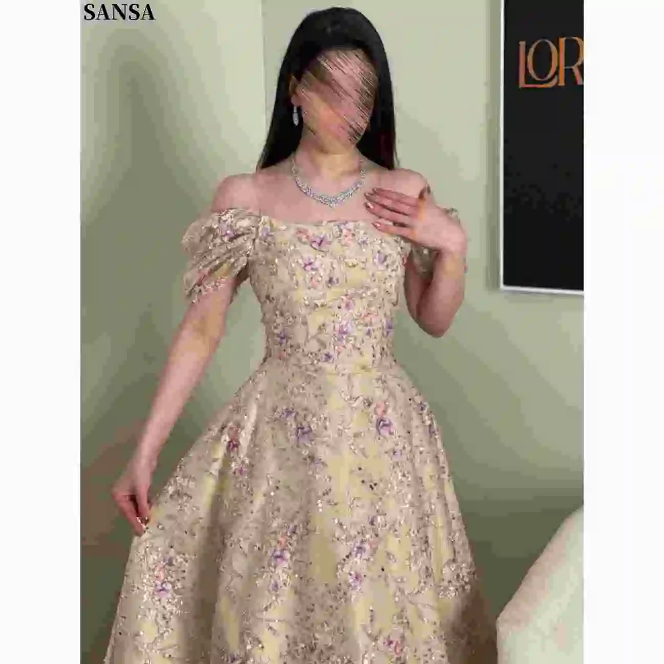 

Индивидуальное вечернее платье Sansa 2026 класса люкс: шампань, с открытыми плечами, 3D цветочными аппликациями, бисером и пайетками, атласное, А-силуэт, бальное платье для выпускного вечера