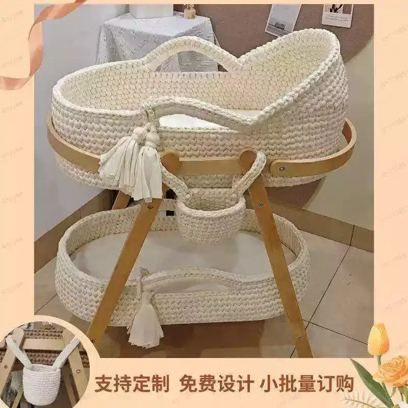Moses Cradle Handheld Frame Cotton Rope Woven Crib Cloth Strip Woven Newborn Handbasket