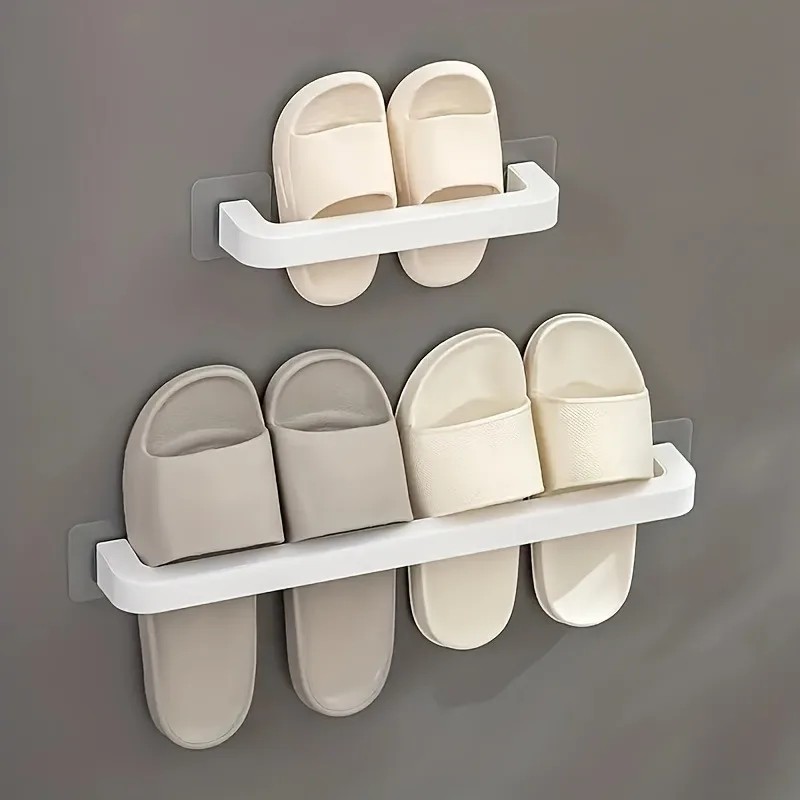 2/3pcs Wall-Mounted Shoe Organizer Rack - Hanging Storage for Slippers & Shoes, No-Electricity Space-Saving Rack for Bathroom