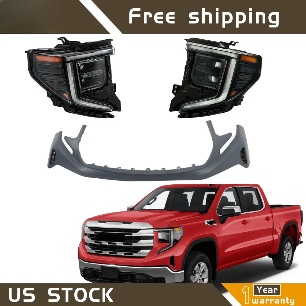 

For GMC Sierra 1500 SLE 2022-2024 Bumper Cover&Pair of Headlights Full LED LH+RH