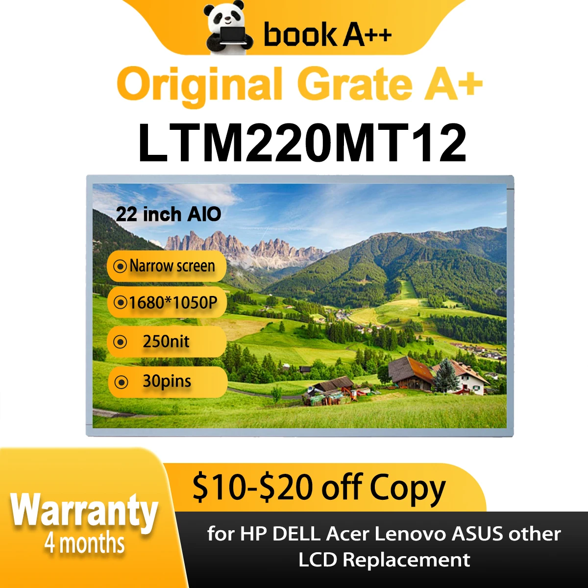 

22" Original New LTM220MT12 IPS 30Pins for HP Lenovo Acer ASUS Dell AIO LCD Screen Display