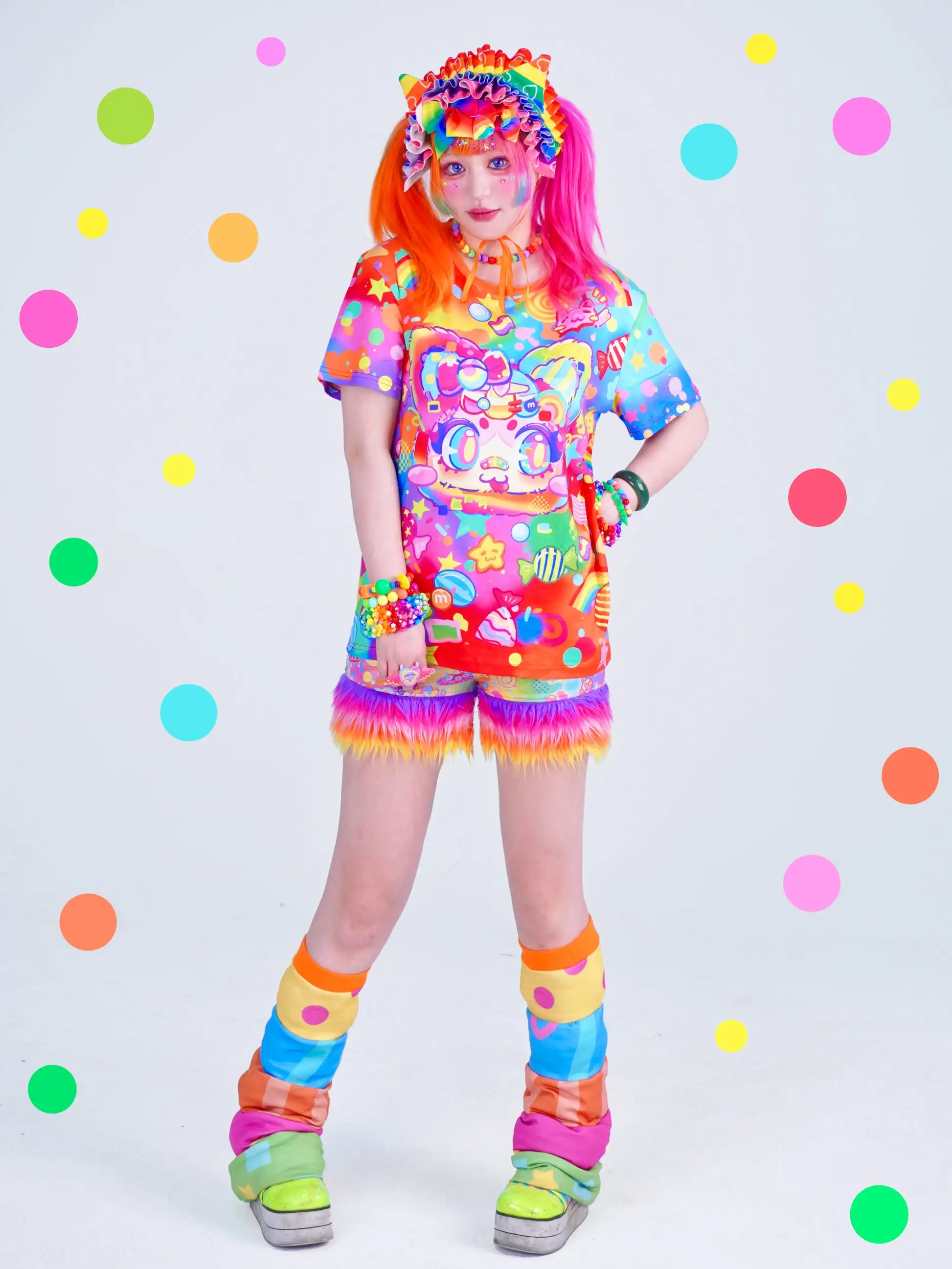 Regenbogen-Bonbon-Kätzchen Bedrucktes T-Shirt Neuestes Harajuku-Style-Design Y2K Lässiges T-Shirt Damen Lässiges Lockeres Großes Bedrucktes T-Shirt – Detail 5