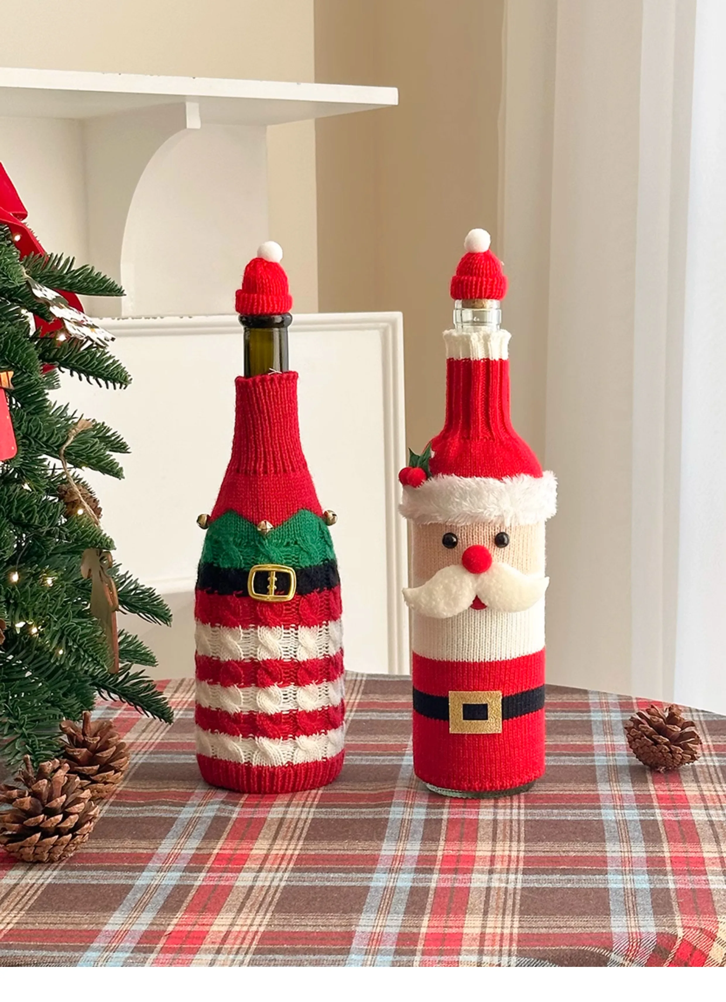 Christmas Decorations Knitted Wine Bottle Cover Wool Champagne Cover Santa Claus Wine Cover Wine Bottle Bag