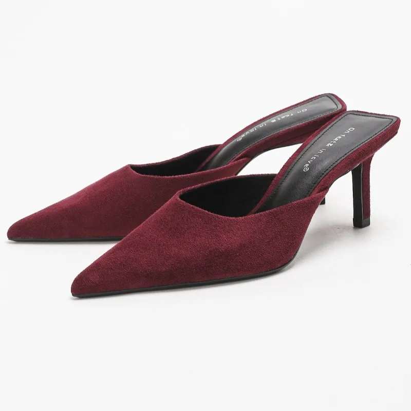 Elegant Suede Mules Women High Heels Slippers 2026 New Comfort Sandals Women Pumps Concise Pointed Toe Slides Heels for Ladies