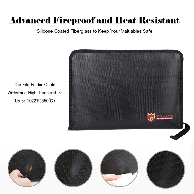Portable Fireproof Water Resistant Document Bag Large Capacity Money File Folder Safe Bag with A4 Size 12 Pockets Zipper Closure