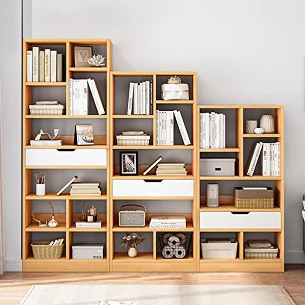 Organizzatore moderno per espositore per libreria in legno scandinavo con 8 cubi e cassetto armadio portaoggetti indipendente per la casa e