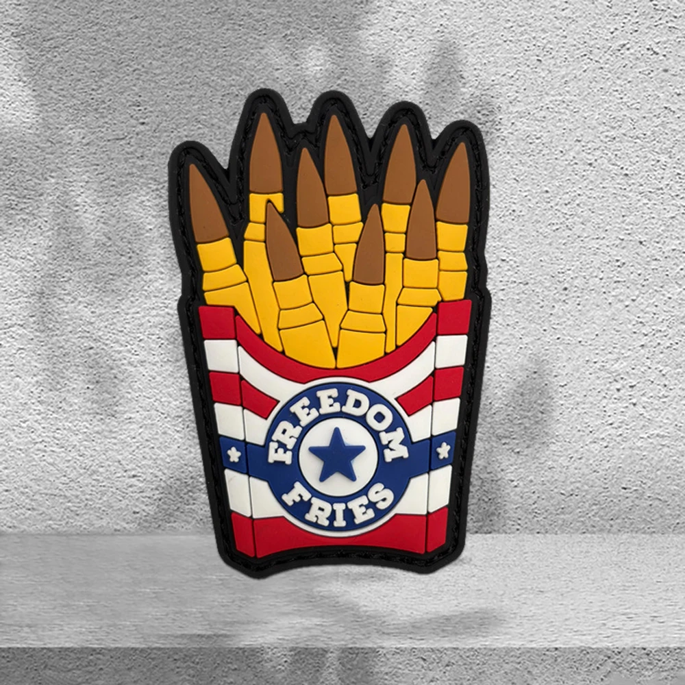 Sternförmiger Pommes-Frites-PVC-Patch, taktischer Westen-/Gurt-Aufnäher, PVC-Klett-Morale-Patch, Rucksack-Patch, Kleidungs-Patch aus weichem Gummi