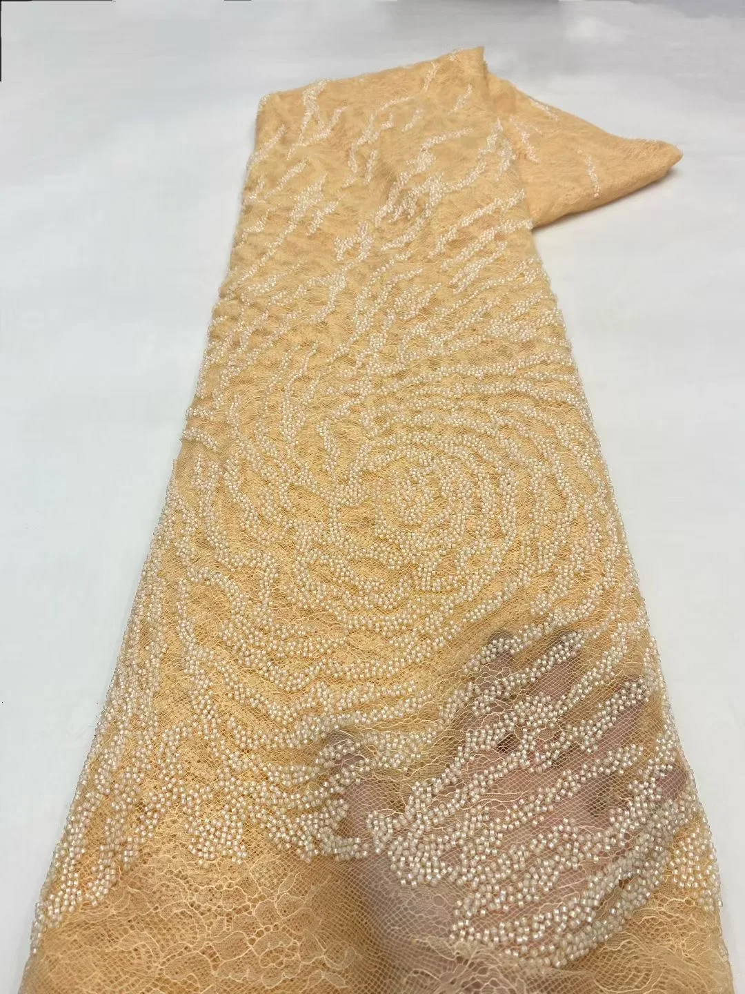 Gold Luxurious African Groom Sequins Lace Fabric High Quality 2025 Heavy Beads Embroidery French Tulle Lace For Wedding Dresses