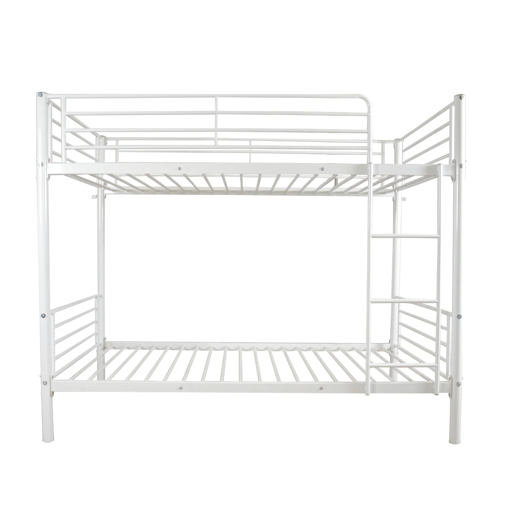 Iron Bed Bunk Bed with Ladder for Kids Twin Size White