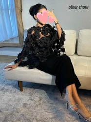 Other Shore Elegant Vintage Sexy Black Flowers Lace Ankle Length Customize Formal Occasion Prom Dress Evening Party Gowns
