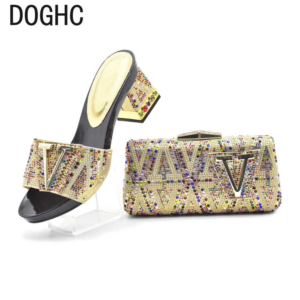 

Women Italian African Party Pumps Shoes and Bag Set Decorated with Rhinestone African Italian Shoes and Bag Set Party Shoes Bag