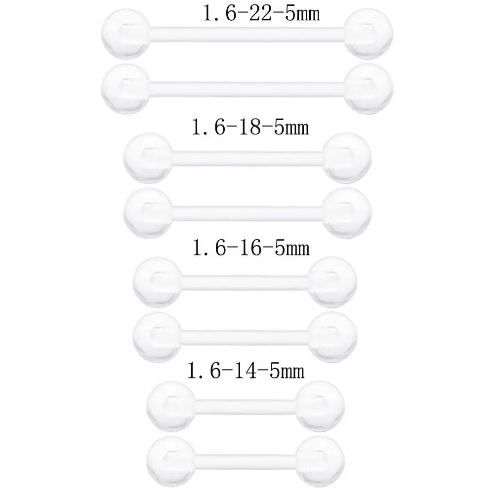 8Pcs Set Nipple Piercing Jewelry Clear Nipple Rings for Surgery Acrylic Tongue Rings Retainer Bar Length 14mm 16mm 18mm 22mm