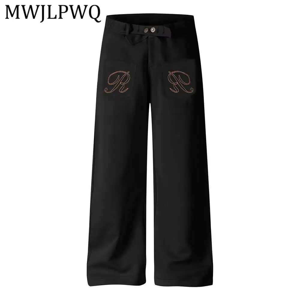 MWJLPWQ Personalized Pocket Embroidery Loose Straight-Leg Trousers For Men American Sweatpants Vibe Design Wide-Leg Pants 17088