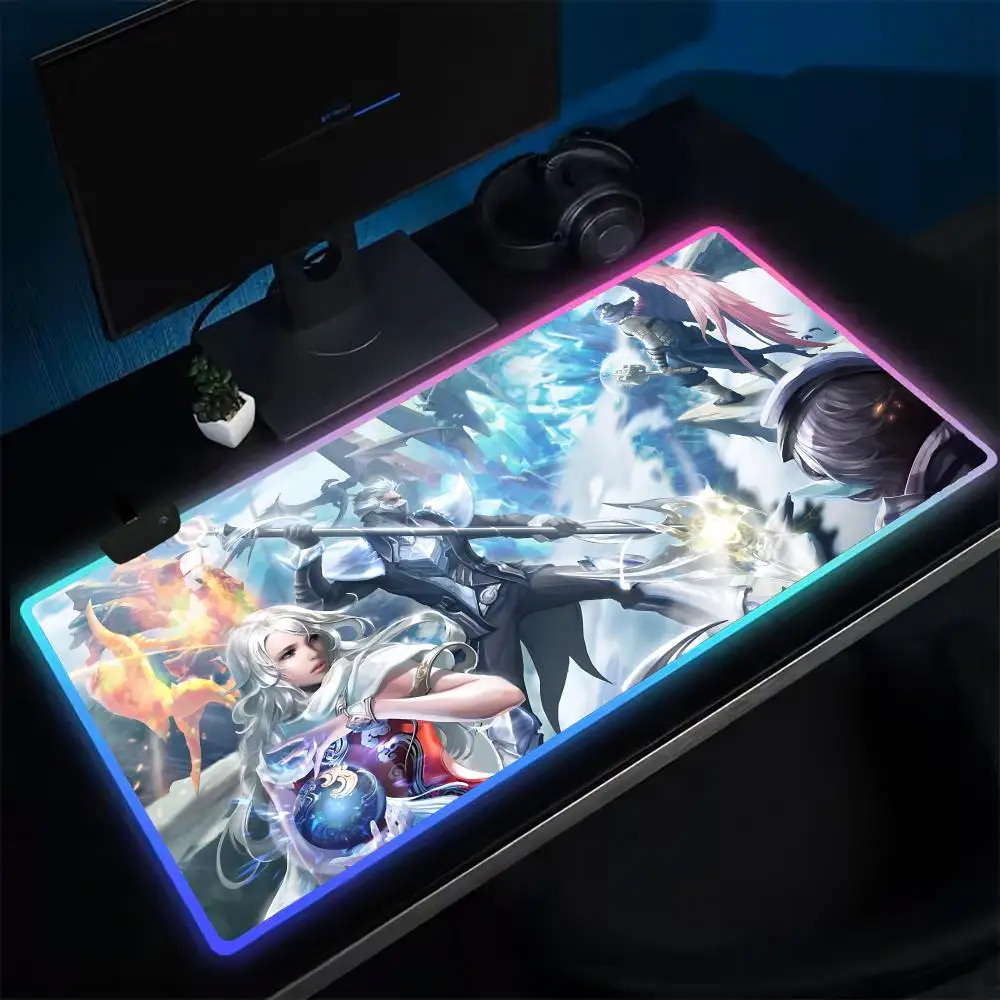 AION Mouse Pad Anime Gaming Mouse Pad LED Table Pads Backlit Rubber Desktop XXL RGB Desk Mats